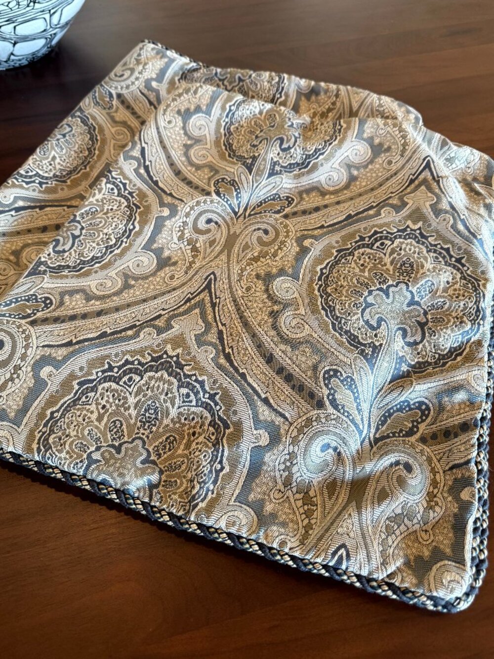Croscill Blue & Green Jacquard King Pillow Shams w/ Blue & Gold Corded Trim - Picture 5 of 10